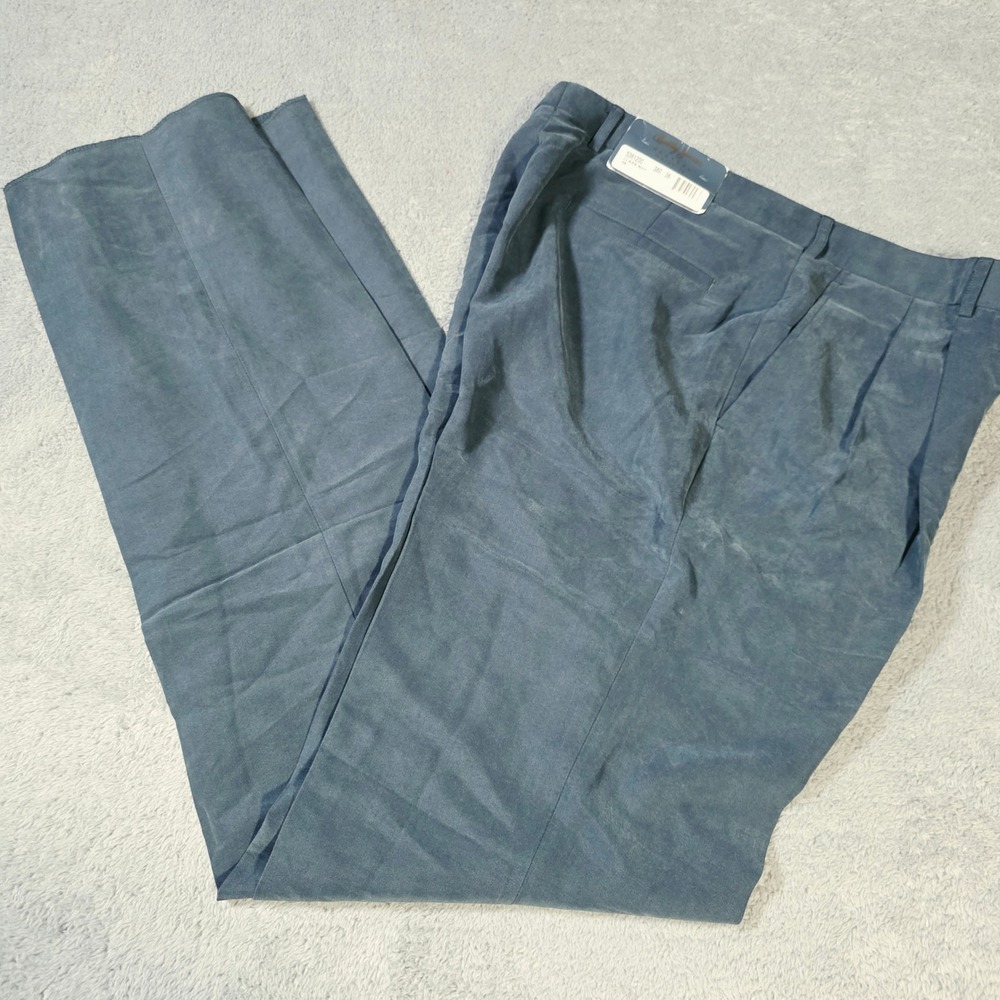 Bobby Jones Mens 36 Players Trousers Navy Blue Pleated Polynosic Unfinished Hem‎